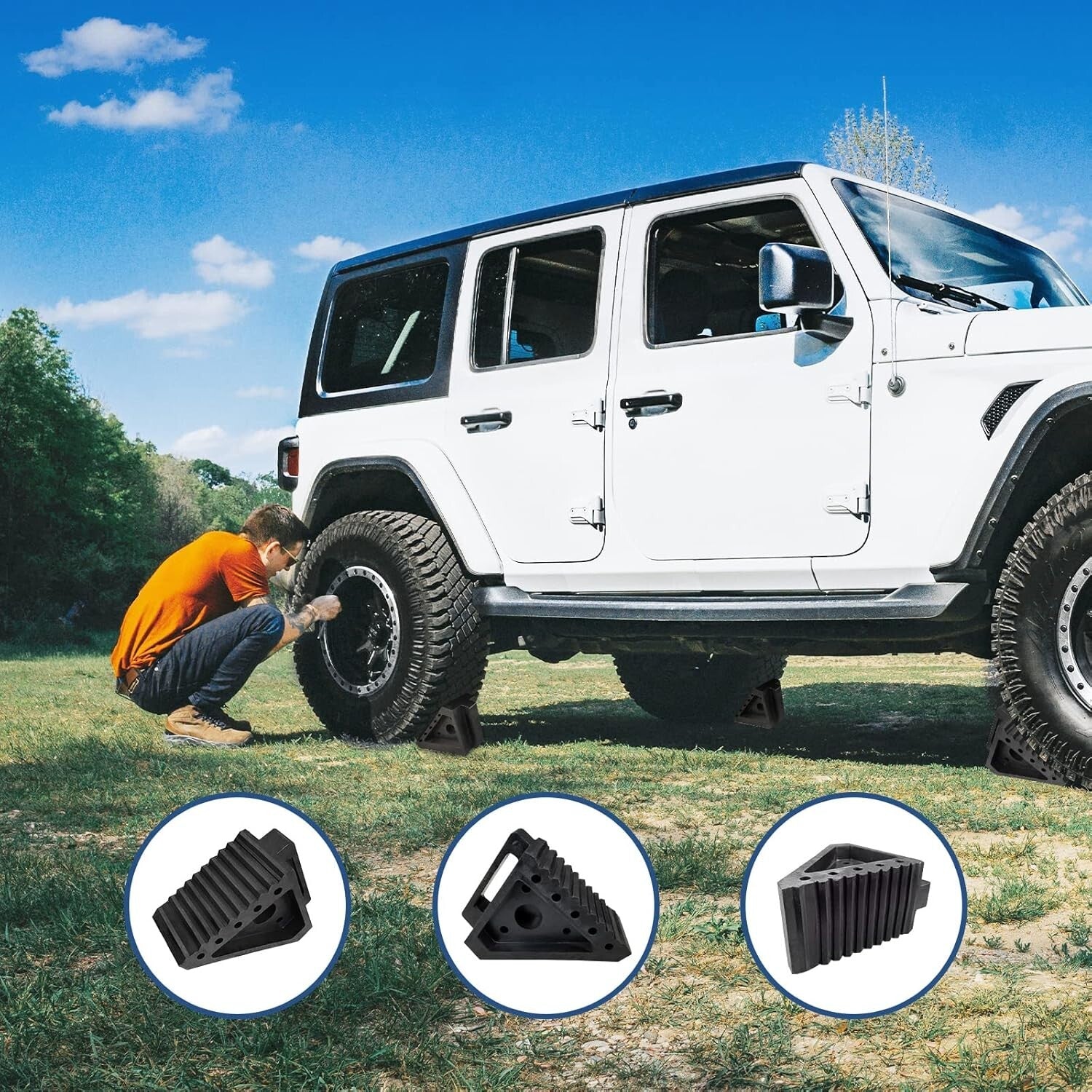 Durable Triangle Design Rubber Wheel Chocks - 4 Pack for Ultimate Stability