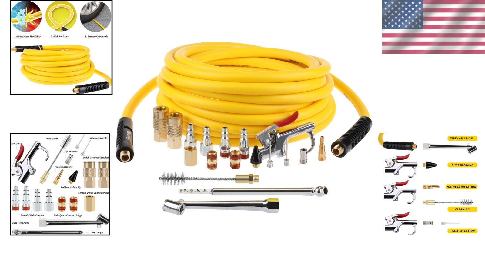 19-Piece Air Compressor Accessories Kit with 25FT Hybrid Hose & Clean-Up Tools
