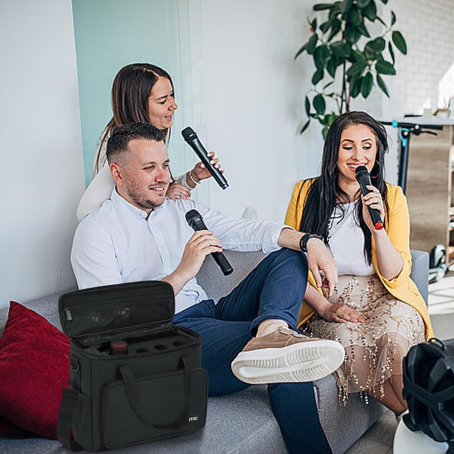 4-Slot Wireless Microphone Case with Foam - Durable Travel Bag with Strap