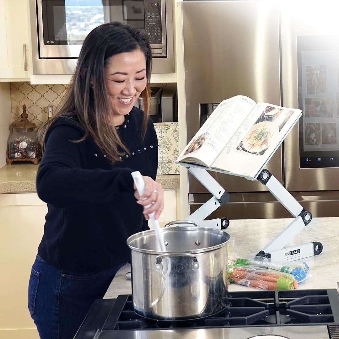 Aluminum Adjustable Book Stand - Lightweight Cookbook Holder for Kitchen Counter