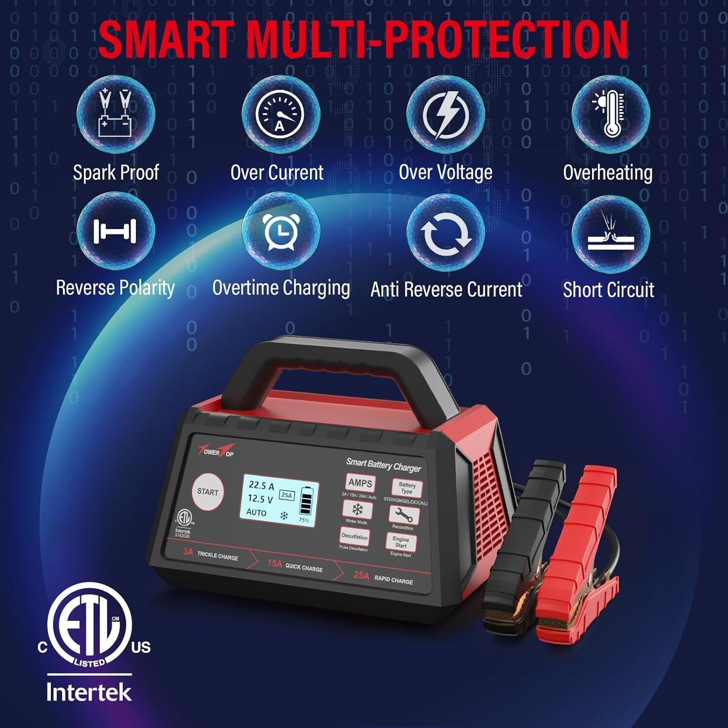 Intelligent Car Battery Maintainer with Advanced Repair Mode & ETL Certification