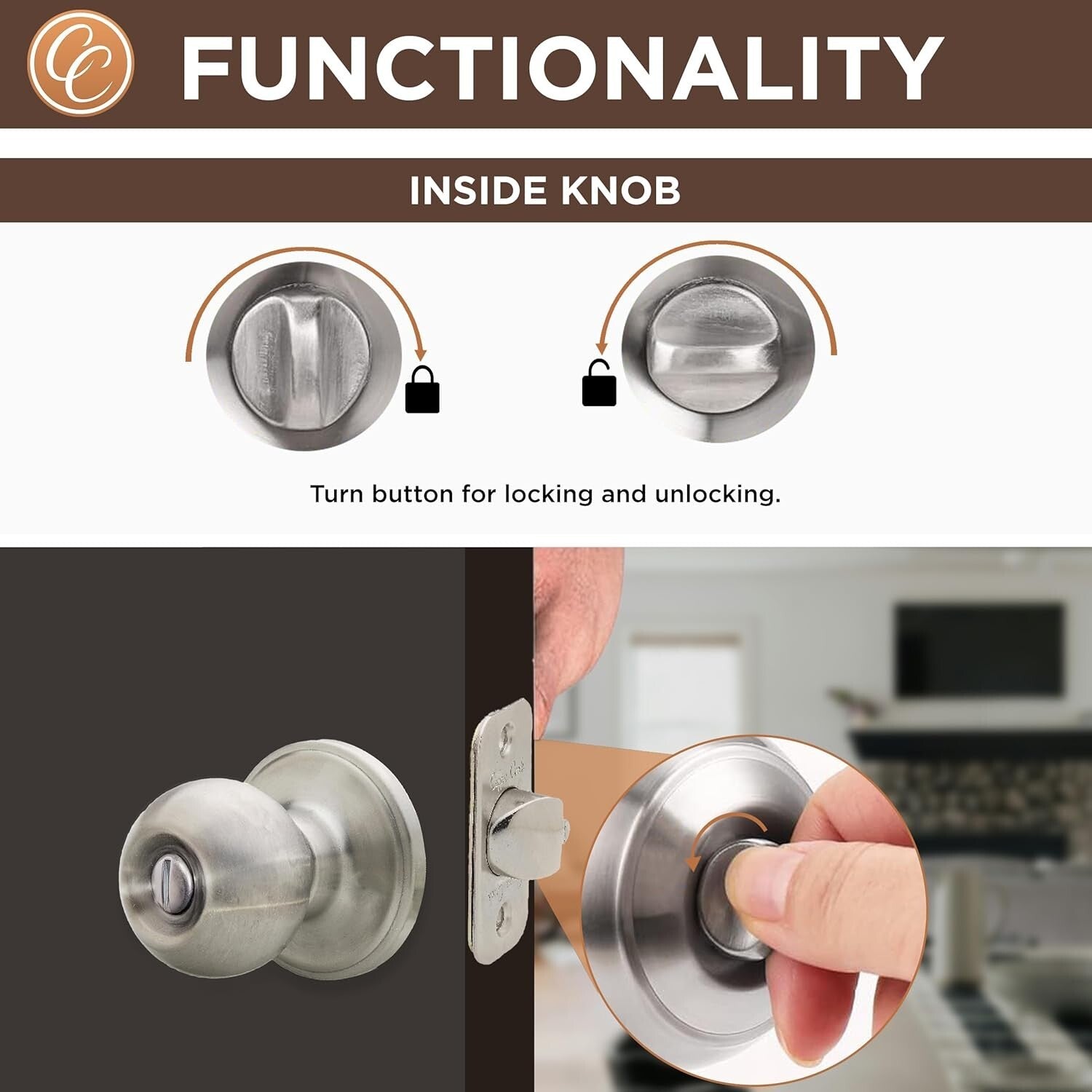 Robust Satin Stainless Privacy Door Knob Set - Keyless & Easy to Install, 6-Pack