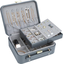 Load image into Gallery viewer, Matte Grey Jewelry Case with Handle - Spacious and Elegant Storage Solution