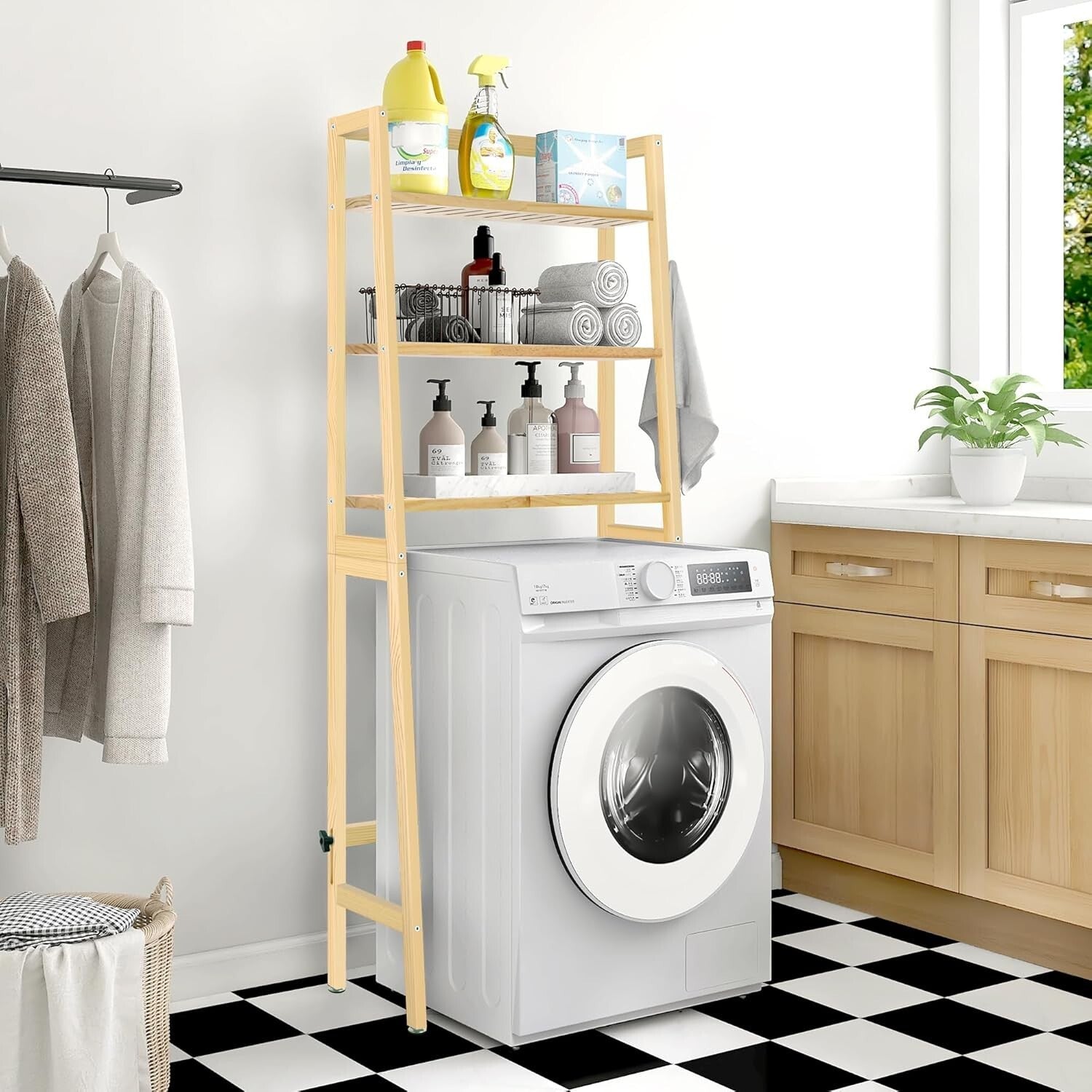 Freestanding Wooden Over-The-Toilet Rack with Adjustable Height & Durable Design