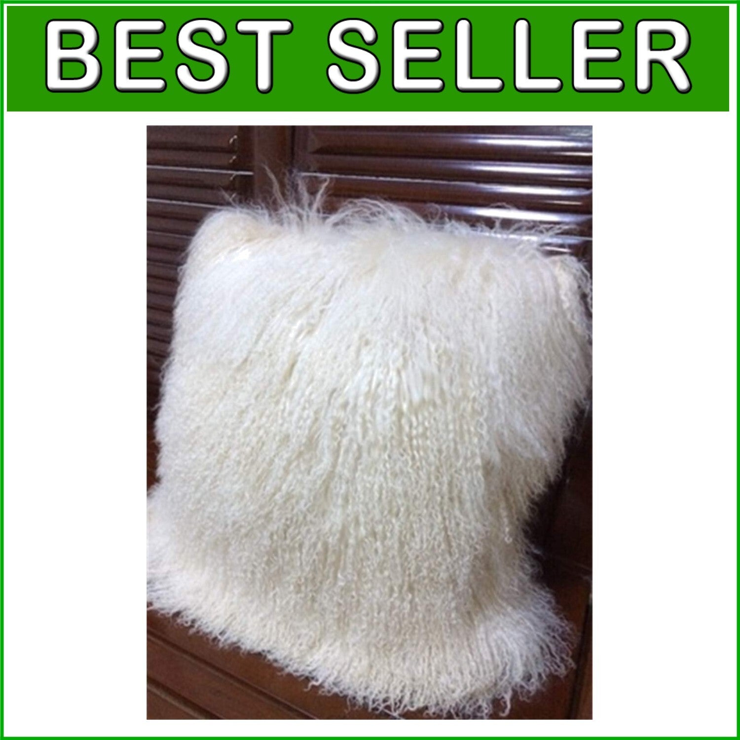 Elegant 16'' x 16'' White Curly Mongolian Lamb Fur Pillow Cover - Home Accent