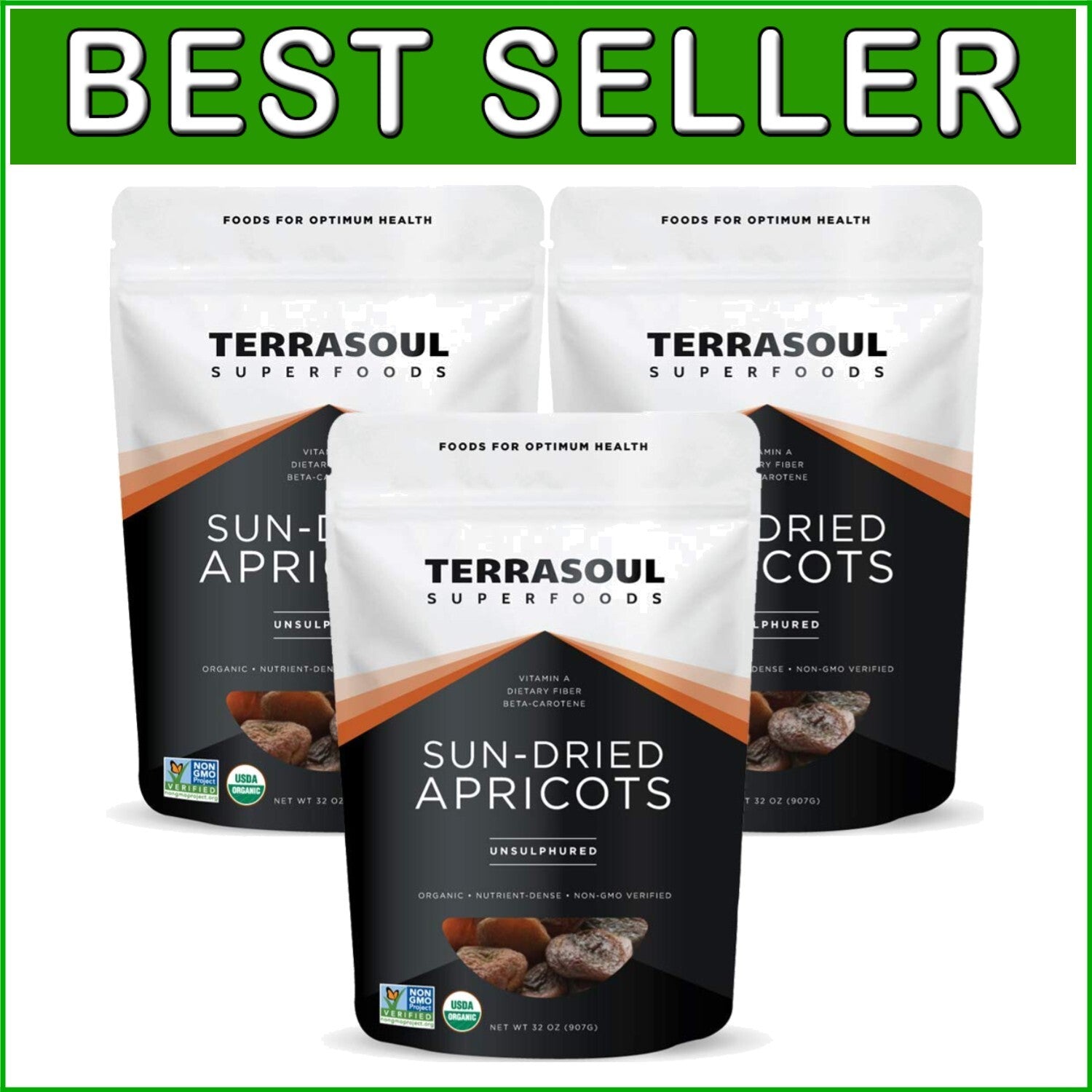 Deliciously Sweet Organic Sun-Dried Apricots 6 Lbs 3 Pack - Fiber-Rich Snack