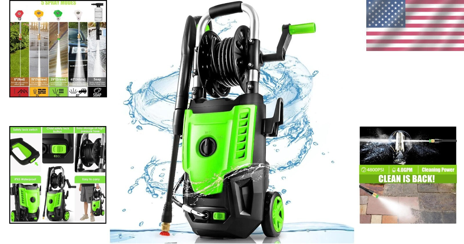 Compact 4800 PSI Electric Pressure Washer - Perfect for Car Washing & Patios