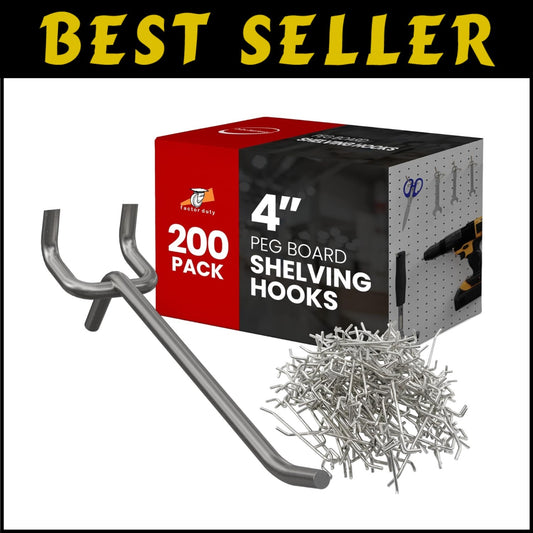 200 PC Premium 4-Inch Stainless Steel Pegboard Hooks - Corrosion Resistant