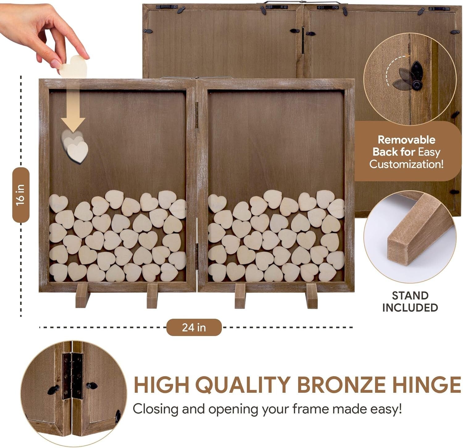 Customizable Rustic Heart Drop Box Guest Book for Wedding Receptions - 17x13in