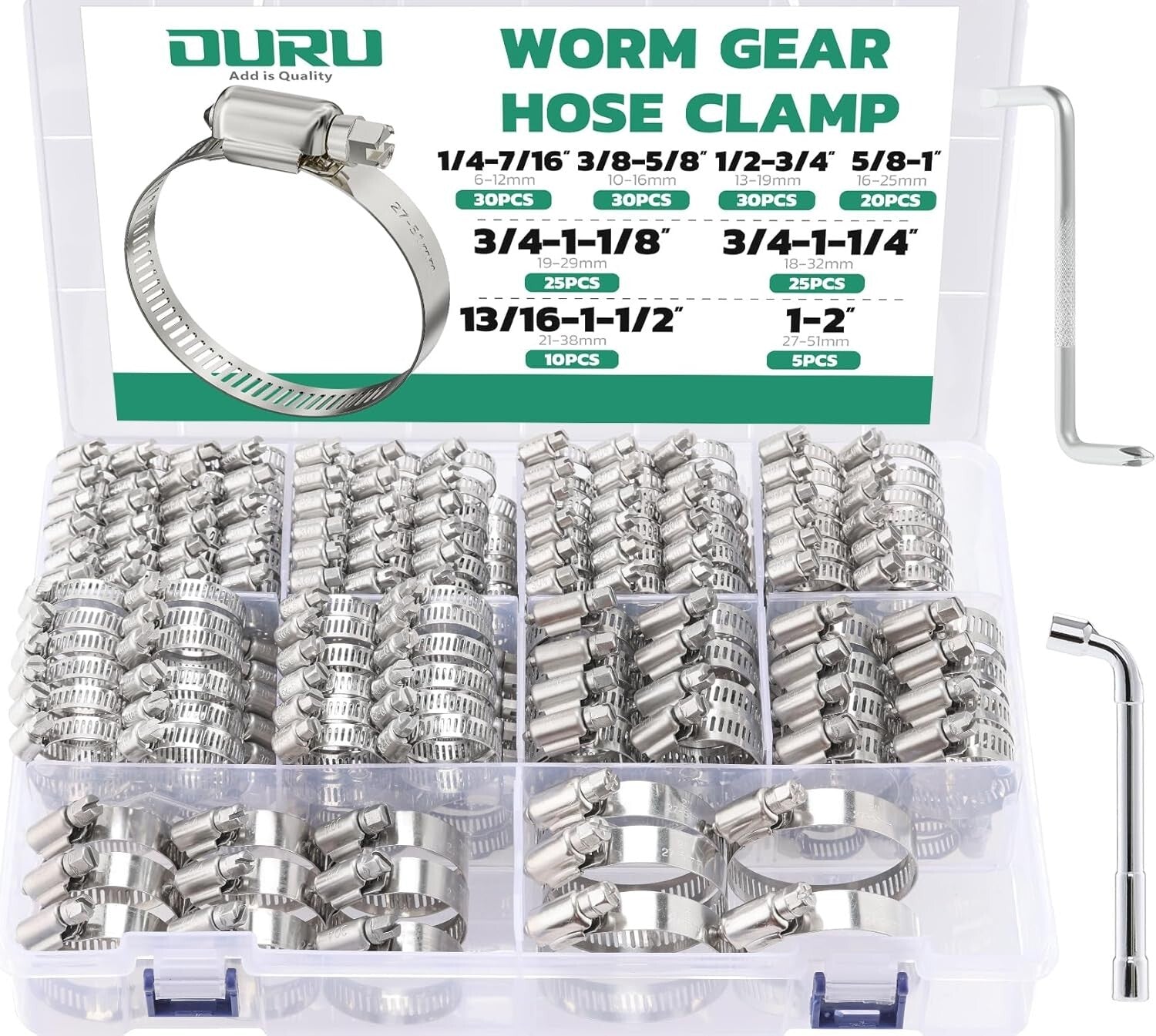 175PCS Adjustable Stainless Steel Hose Clamp Kit - Heavy Duty & Versatile