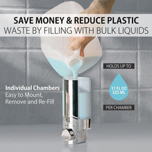 Load image into Gallery viewer, Chrome 3-Chamber Pump Dispenser for Soap, Shampoo &amp; Conditioners - Quick Install