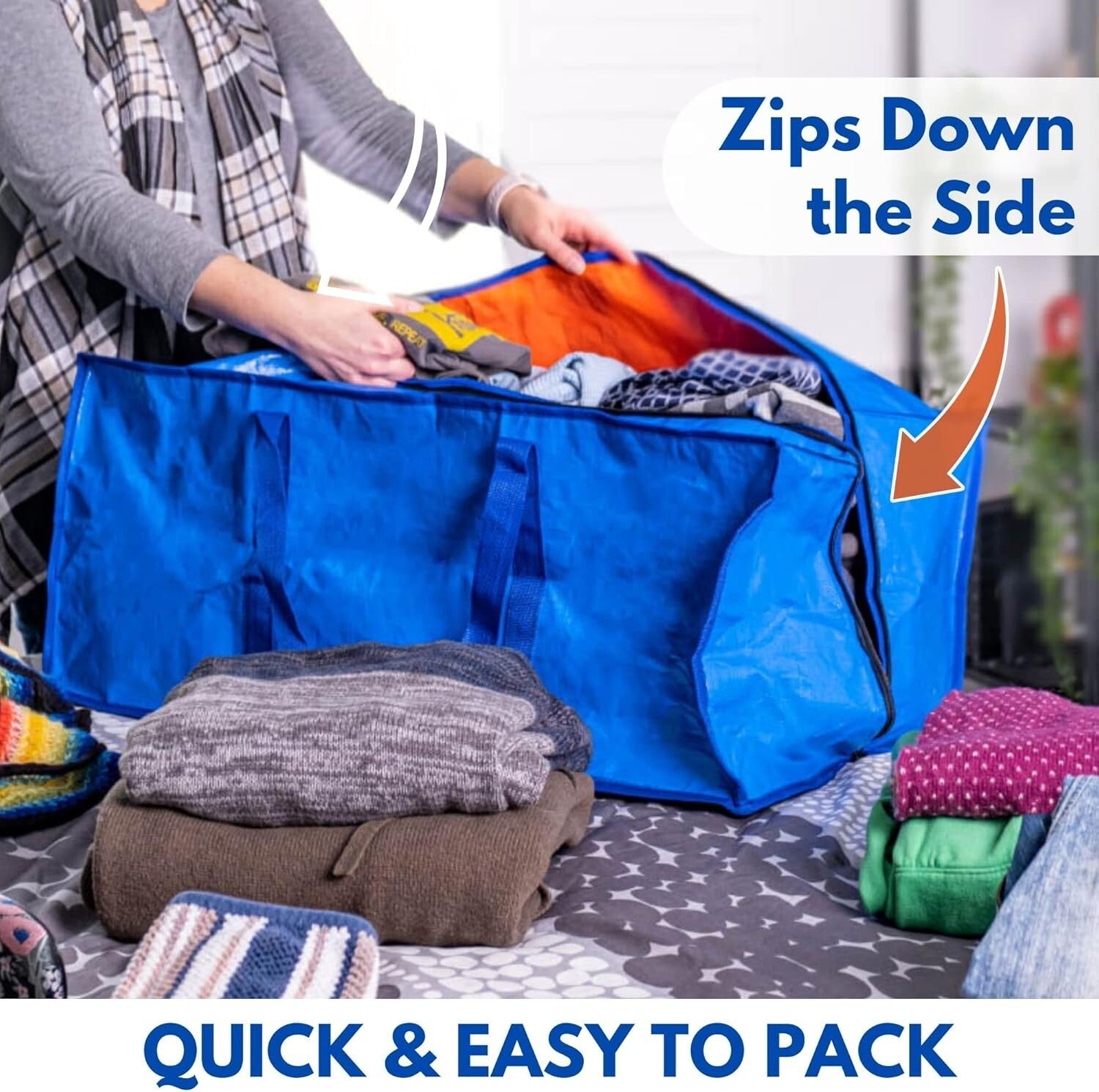 Durable Waterproof Moving Bags 8-Pack - Blue Totes with Zippers & Strong Handles