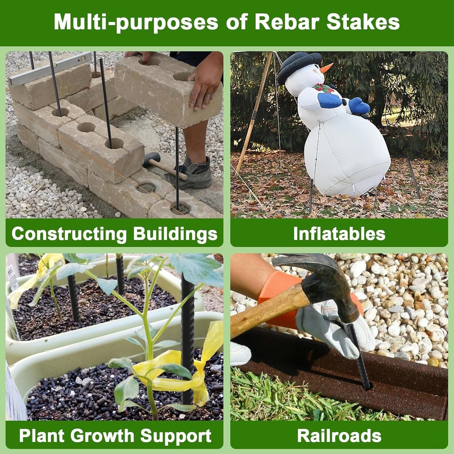 Chisel Point 16" Rebar Stakes - 34 Heavy Duty Steel Anchors for Secure Gardening