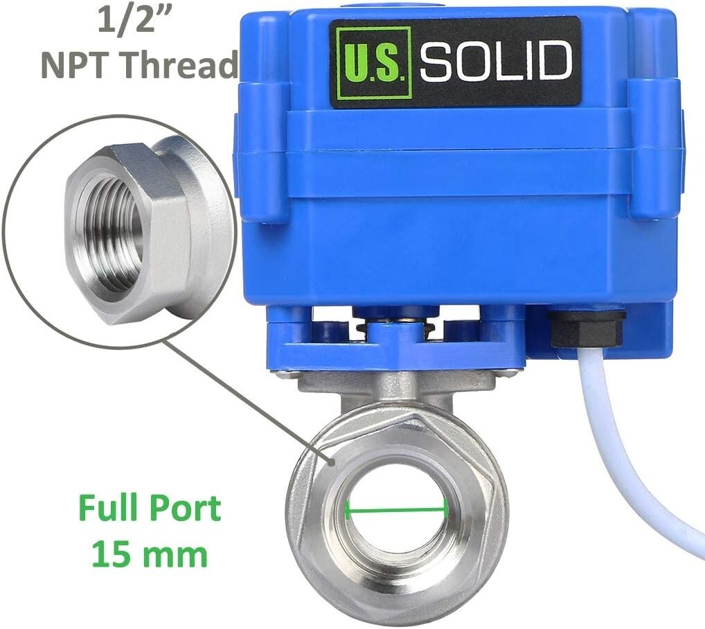 9-24V Motorized Ball Valve, Stainless Steel, Full Port - Safe for Drinking Water