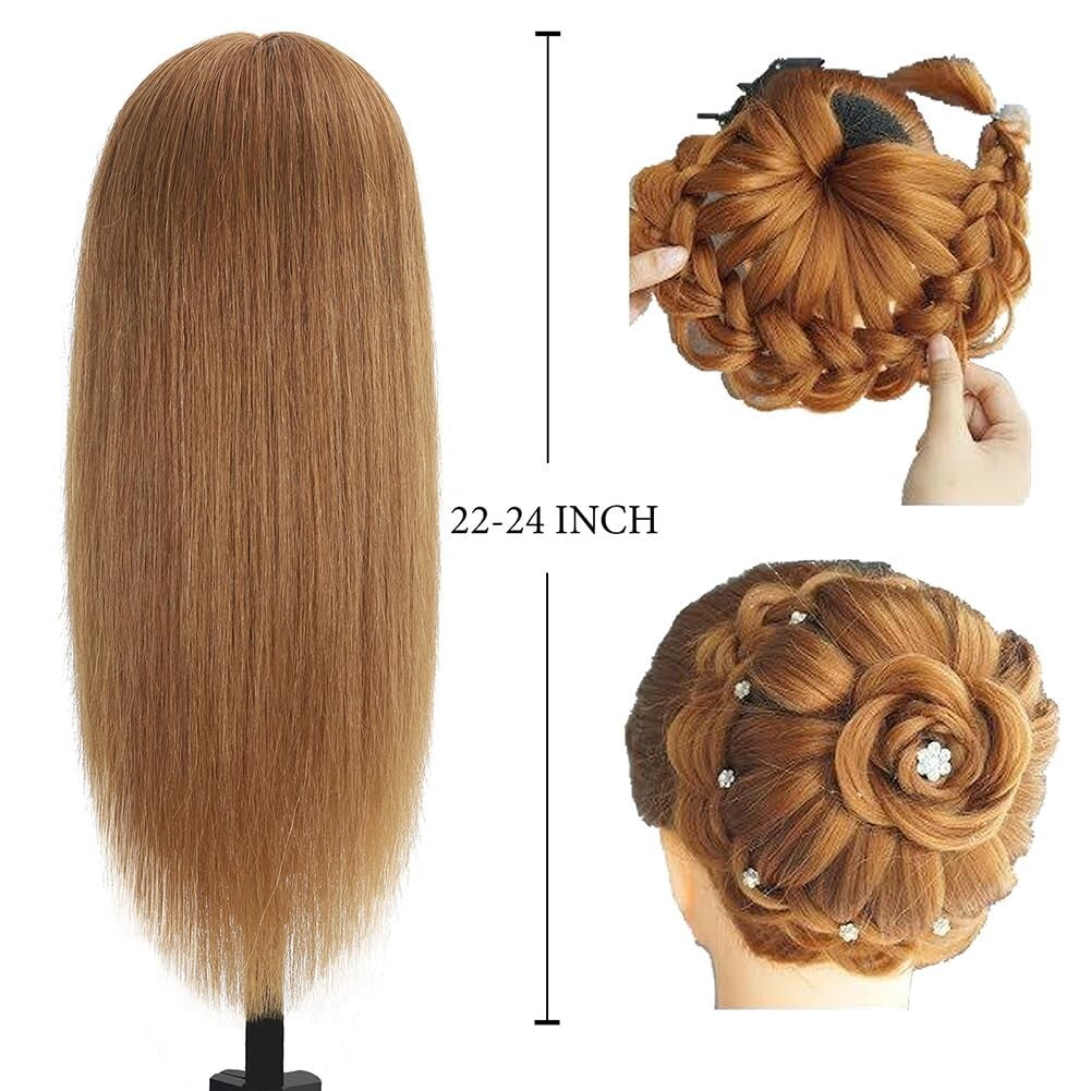 Cosmetology Mannequin Head in Light Brown - 100% Human Hair, Perfect for Styling