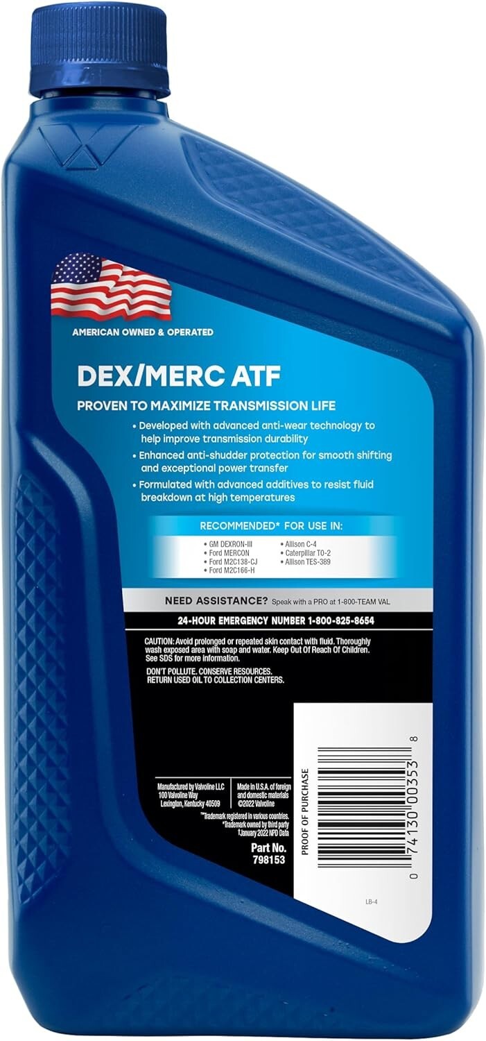 1 QT DEX/MERC ATF Automatic Transmission Fluid, Pack of 6 for Smooth Performance