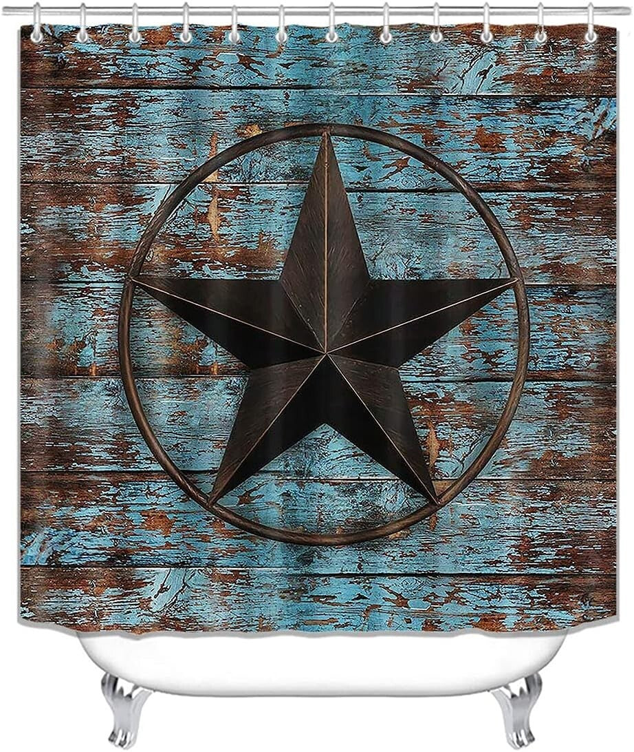 Stylish Texas Star Fabric Shower Curtain with 3 Non-Slip Mats – 4PC Bathroom Set