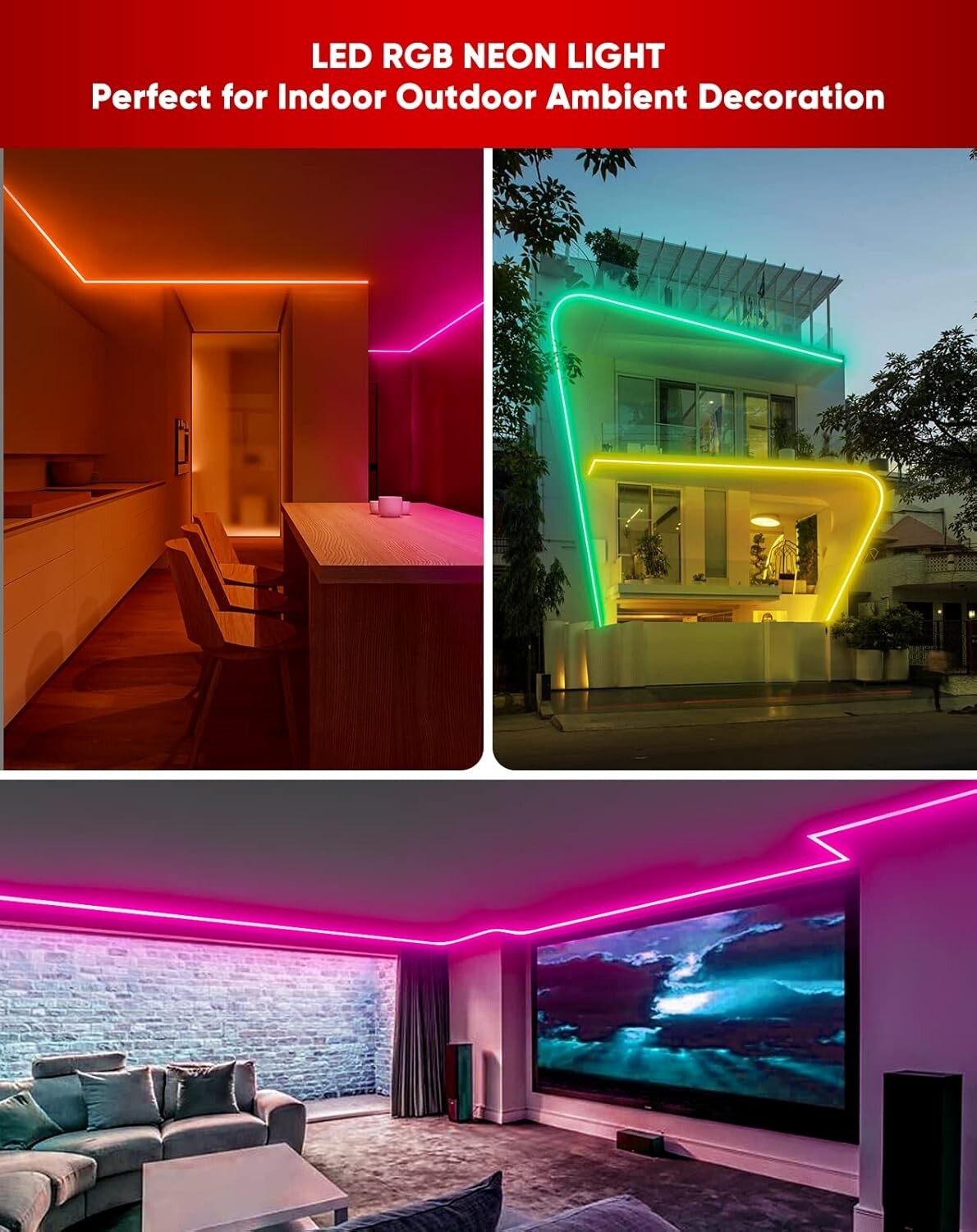 Bright RGB LED Neon Rope Light 32.8FT - Remote Controlled & Waterproof