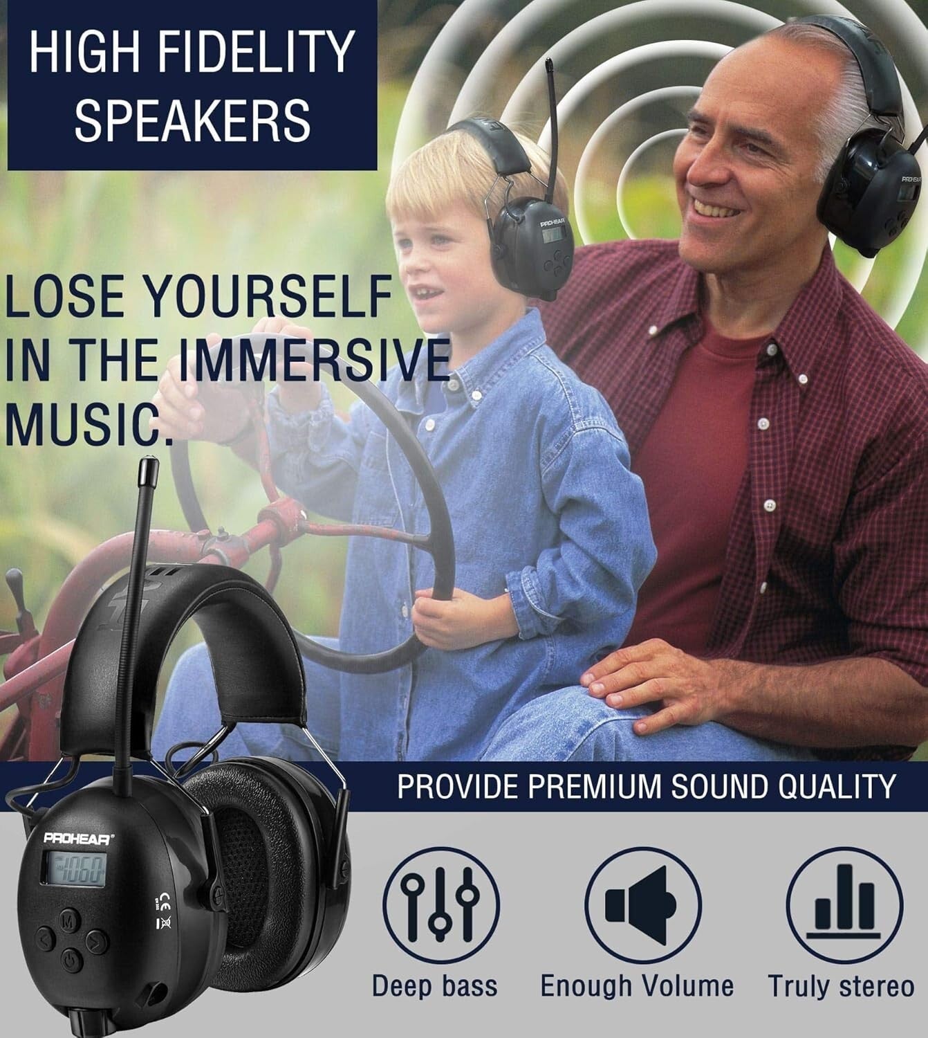 Noise-Canceling Bluetooth Headphones with FM/AM Radio - 48H Rechargeable Power