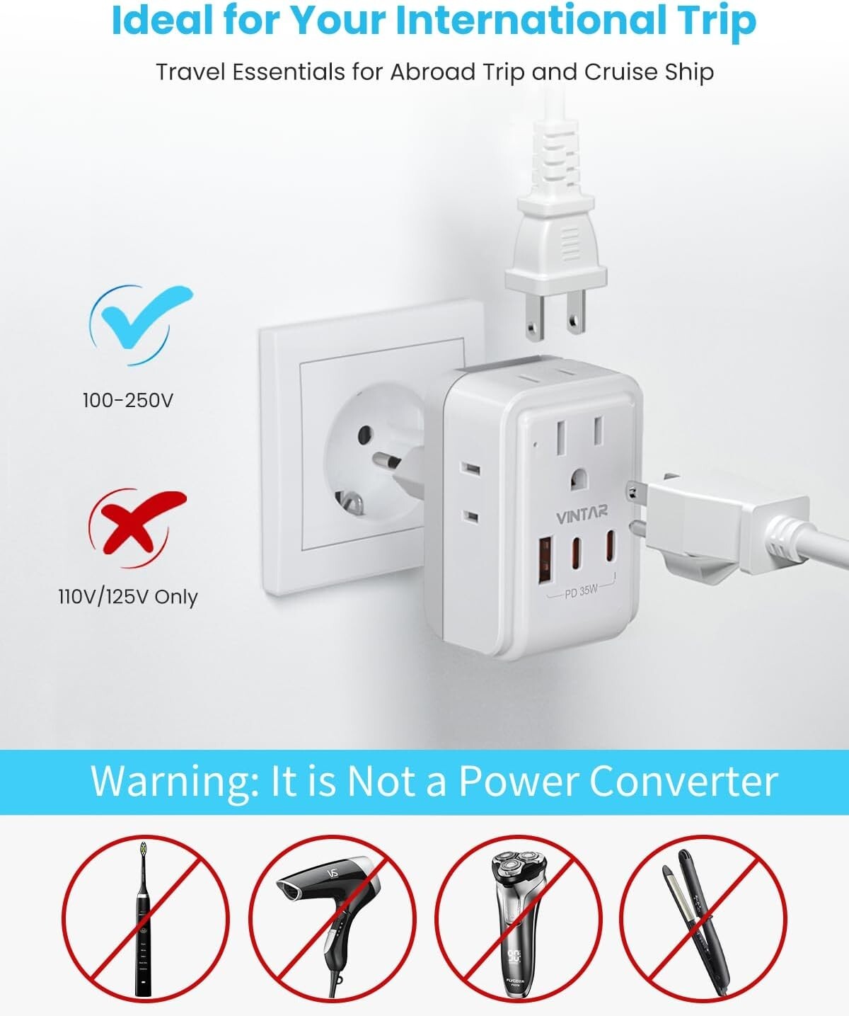 Versatile Multi-Region Travel Adapter with Detachable Plugs & Fast Charging
