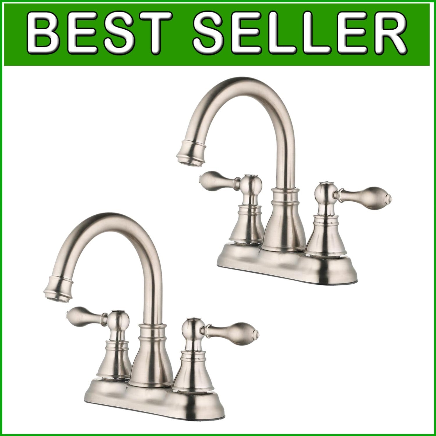 Elegant 2 Handle Brushed Nickel Bathroom Faucet with 360° Swivel & Pop Up Drain