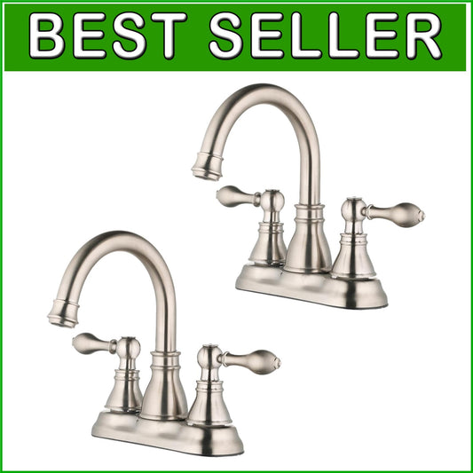 Elegant 2 Handle Brushed Nickel Bathroom Faucet with 360° Swivel & Pop Up Drain