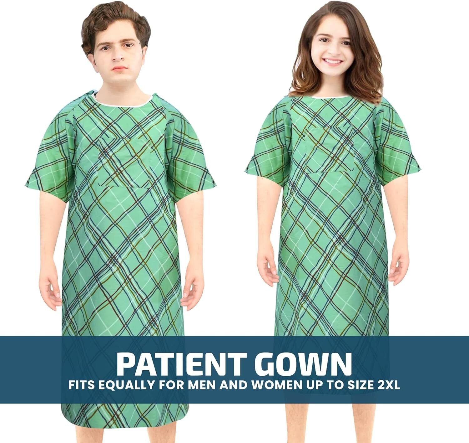 Lightweight IV-Ready Patient Gown with Overlapping Back Closure – Up to 2XL