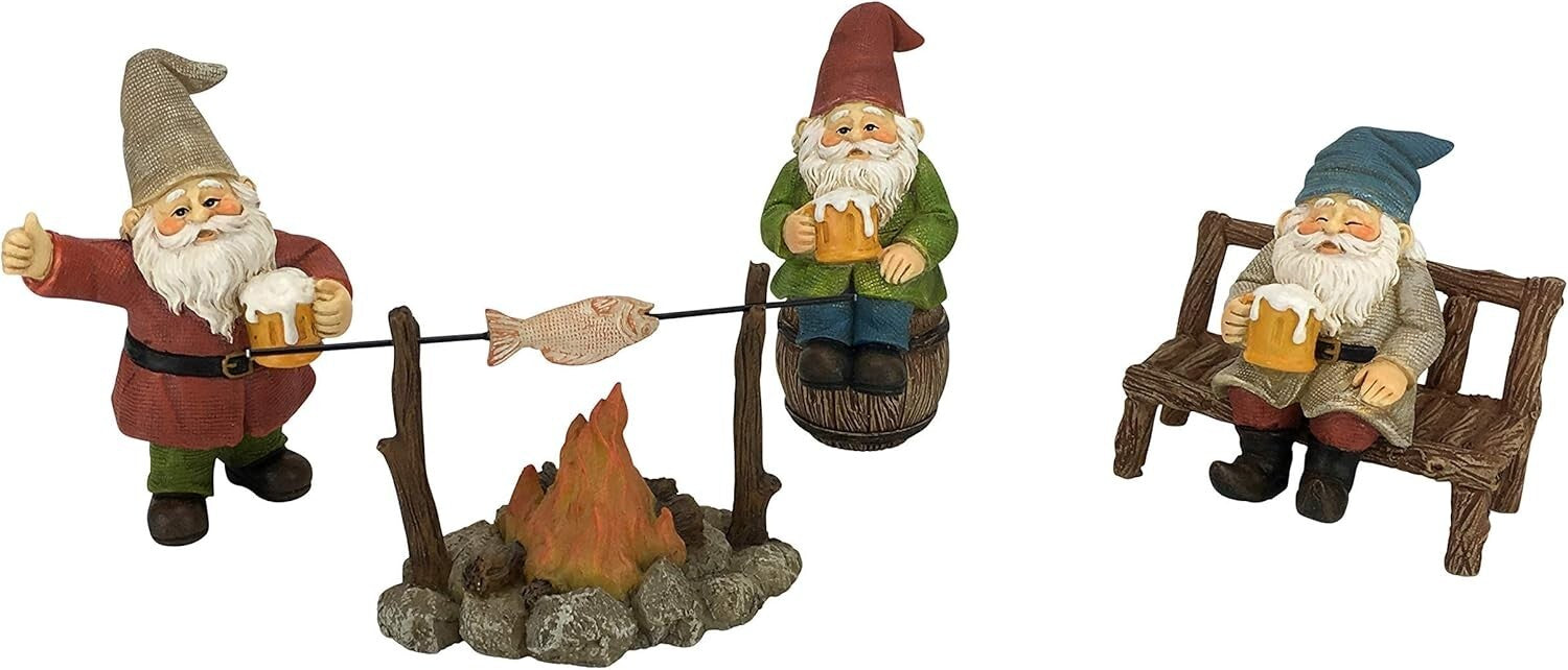 Charming Beer-Loving Gnome Set - Complete 5-Piece Fairy Garden Collection