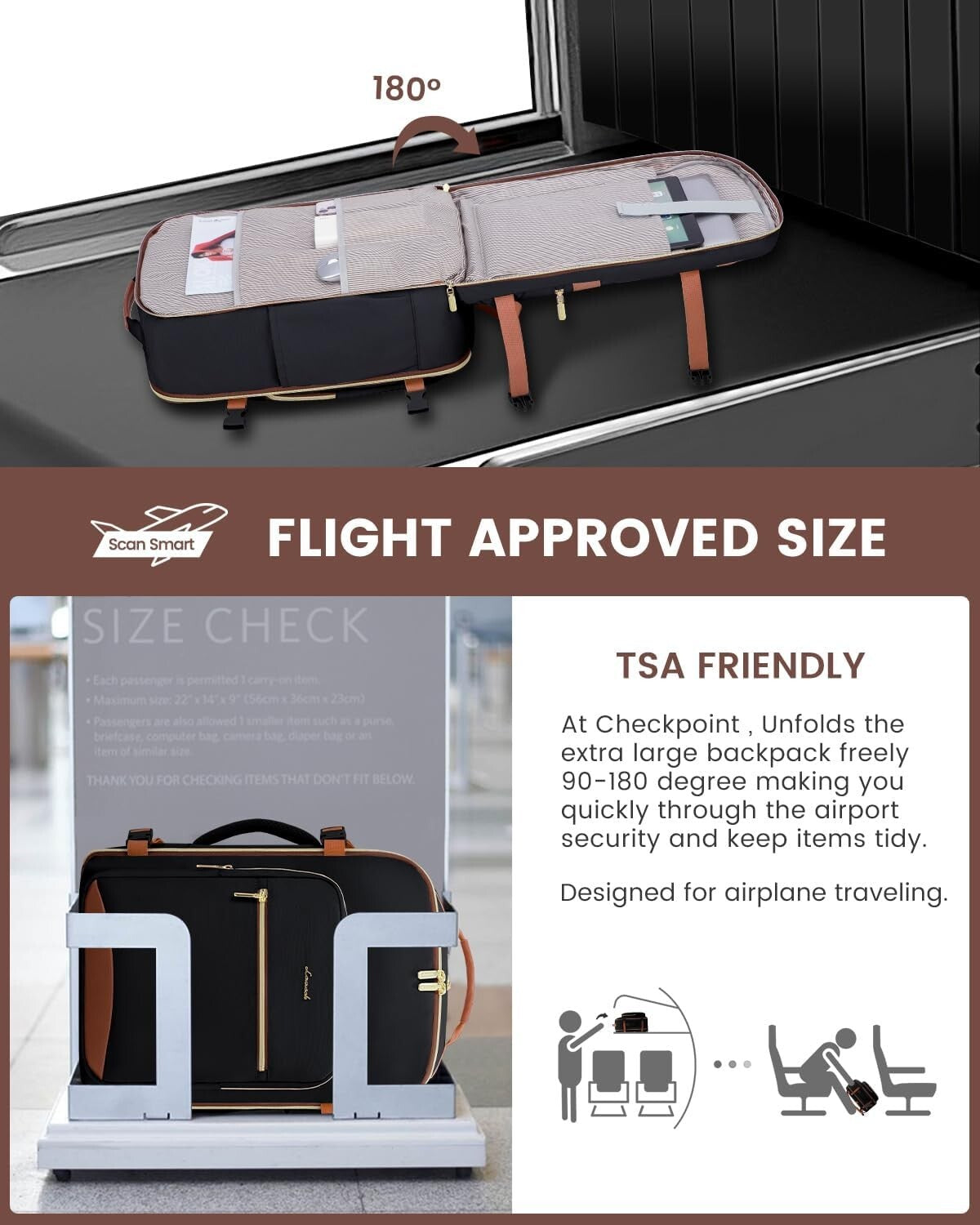 Waterproof Travel Backpack for Men & Women with 3 Packing Cubes - 40L Size