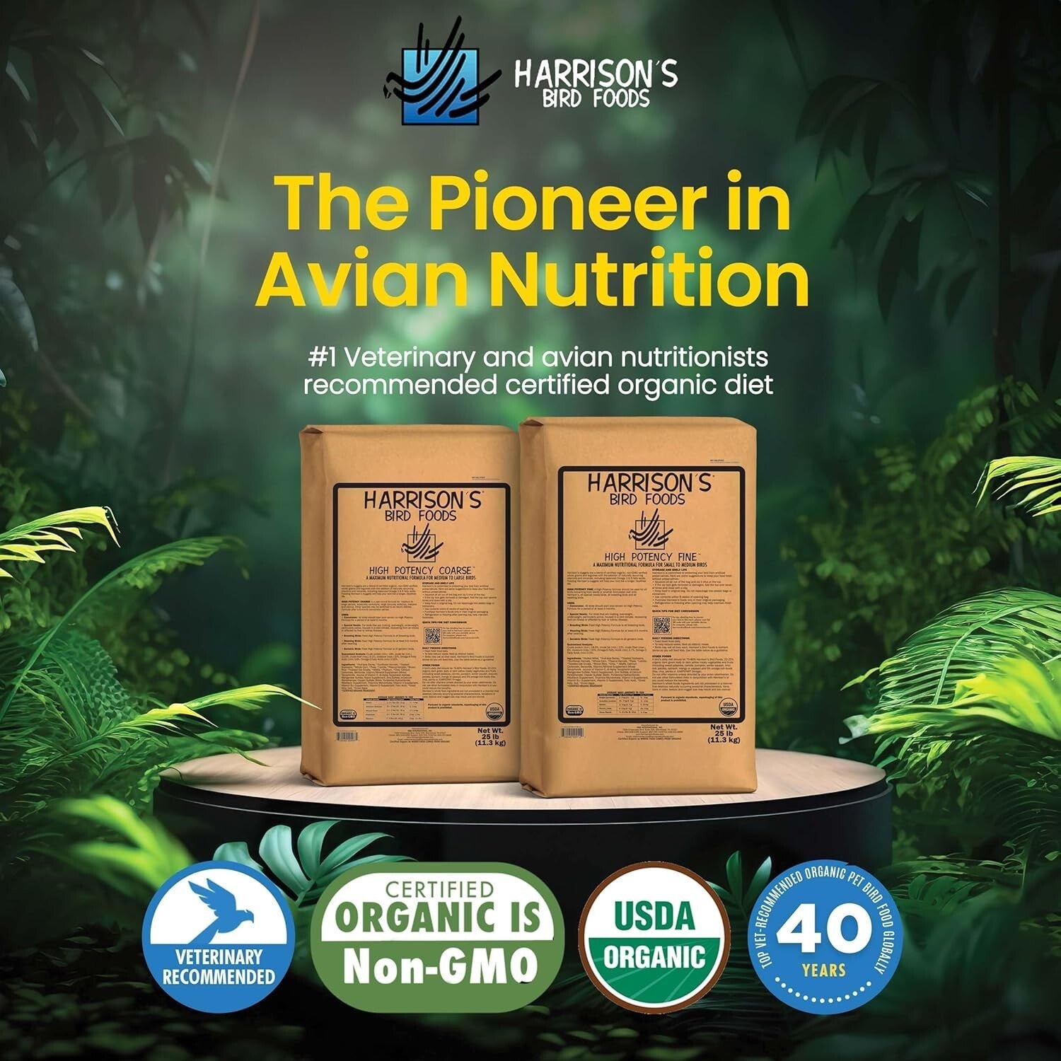 High Potency Organic Bird Food - 25lb Non-GMO Formula for Parrots & Medium Birds