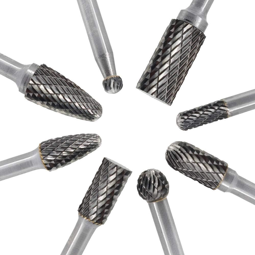 High-Quality Carbide Burrs Set - 8 Double Cut Tools for Woodworking & Metalwork
