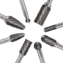 Load image into Gallery viewer, High-Quality Carbide Burrs Set - 8 Double Cut Tools for Woodworking &amp; Metalwork
