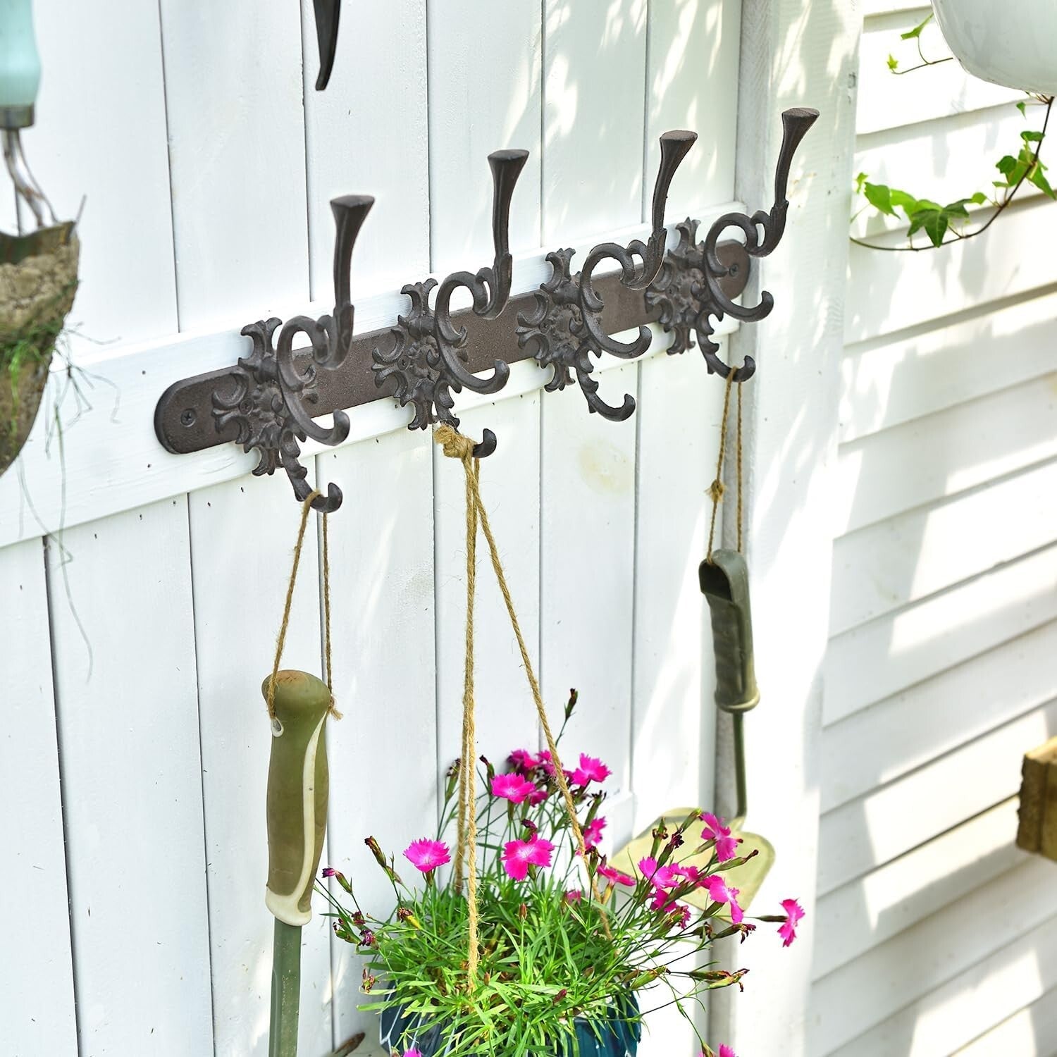 Antique Finish Cast Iron Wall Rack with 12 Hooks - Perfect for Home Organization