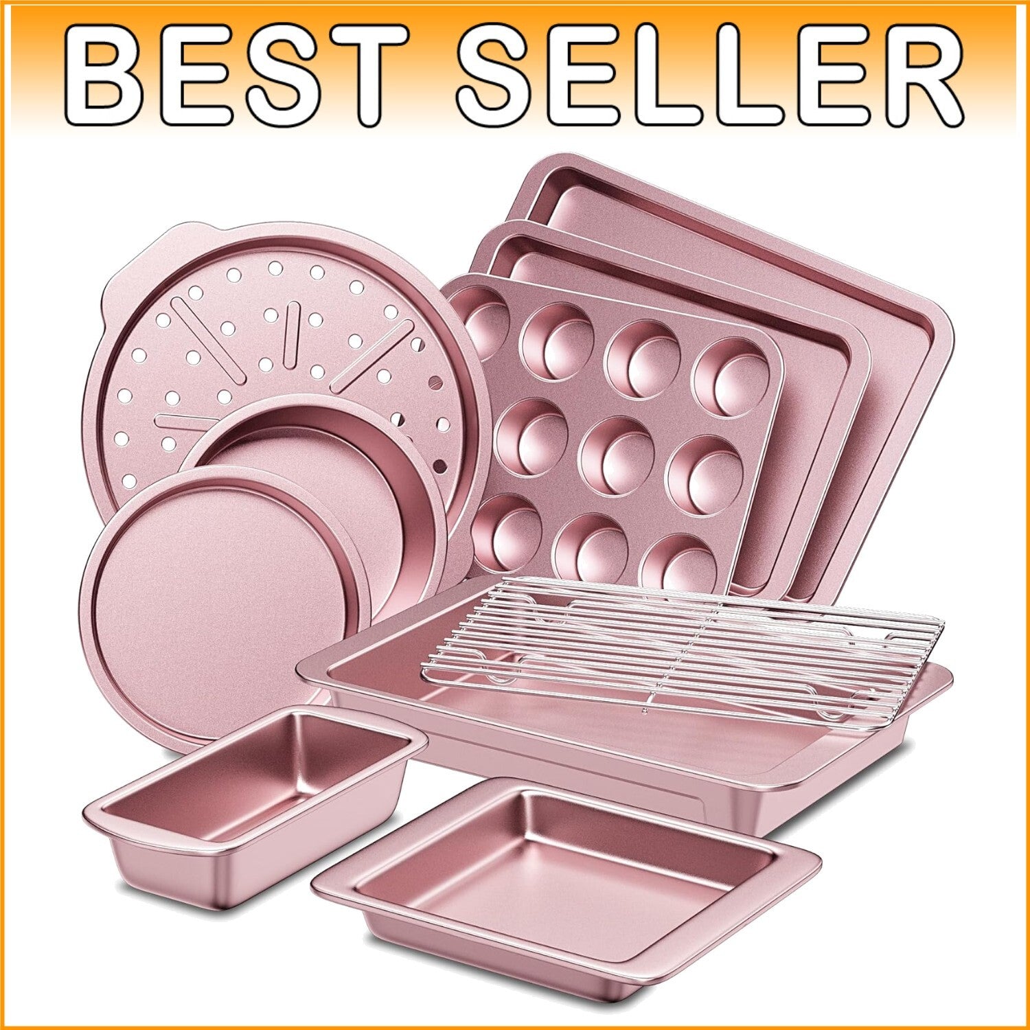 Durable 10-Piece Nonstick Baking Set - Safe, Stylish, and Stackable Pink Design