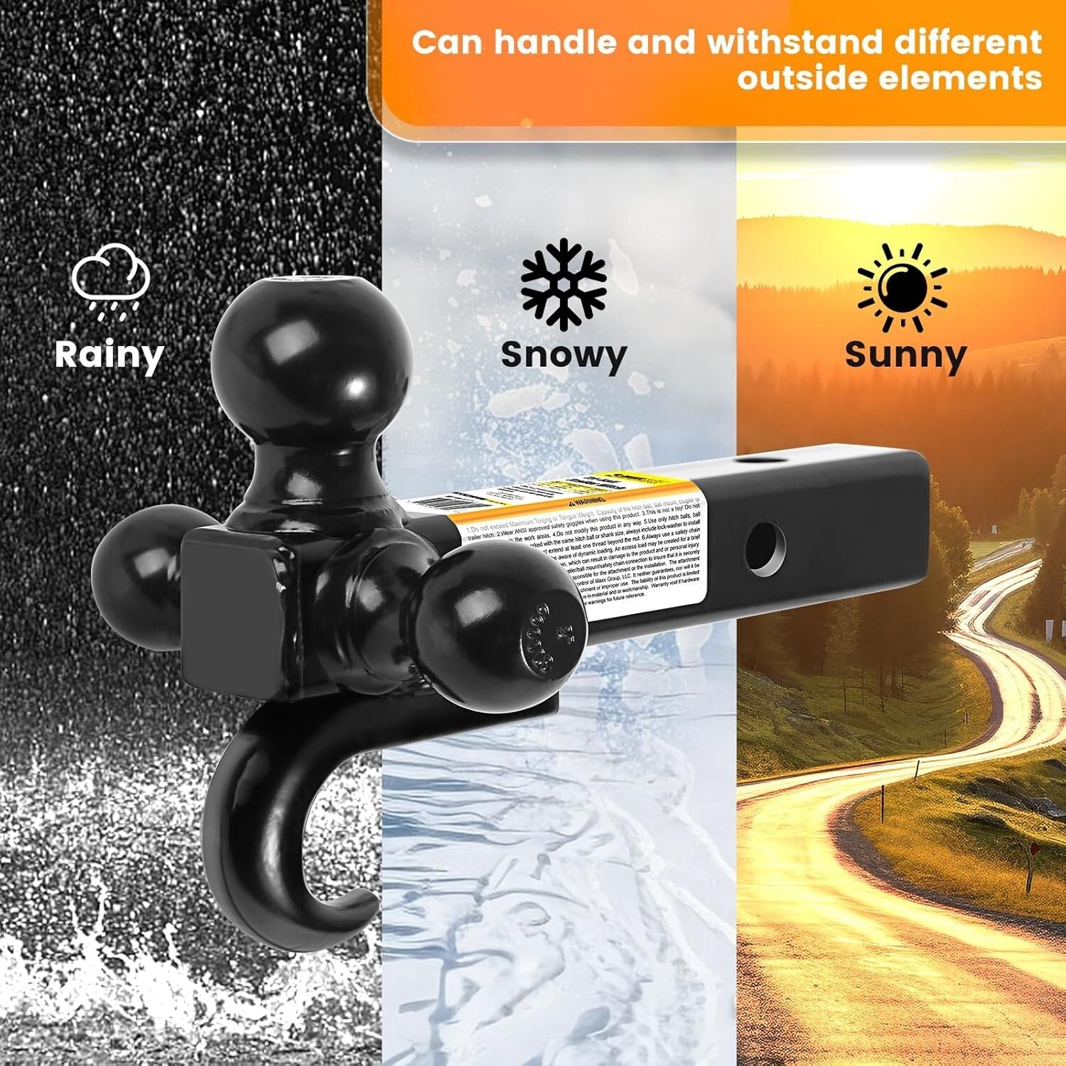 Durable Triple Ball Mount with 10,000 lbs Hook, Fits Class III and IV Receivers