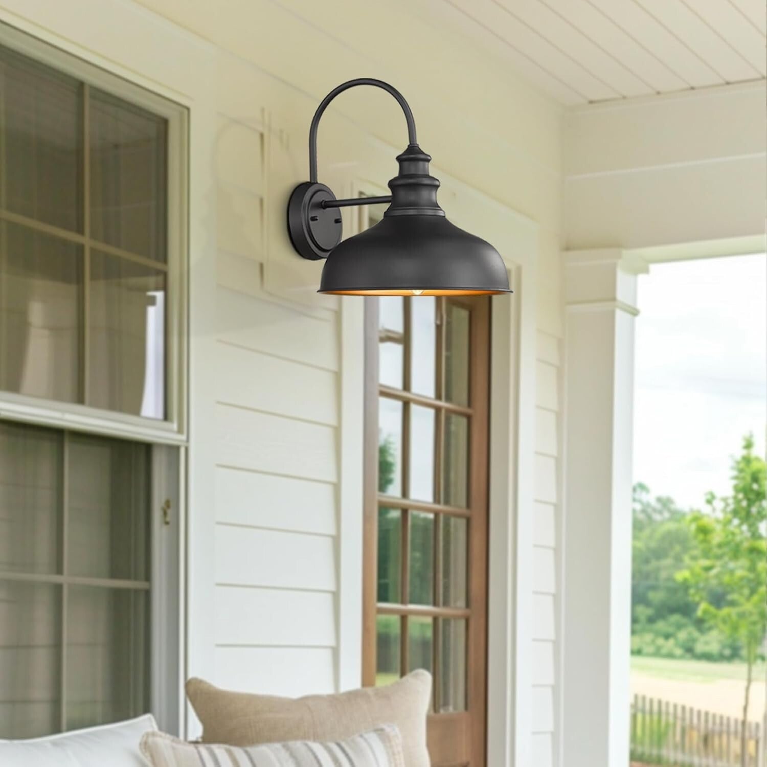 Farmhouse Gooseneck Barn Light Sconce in Black - Durable Entryway Illumination