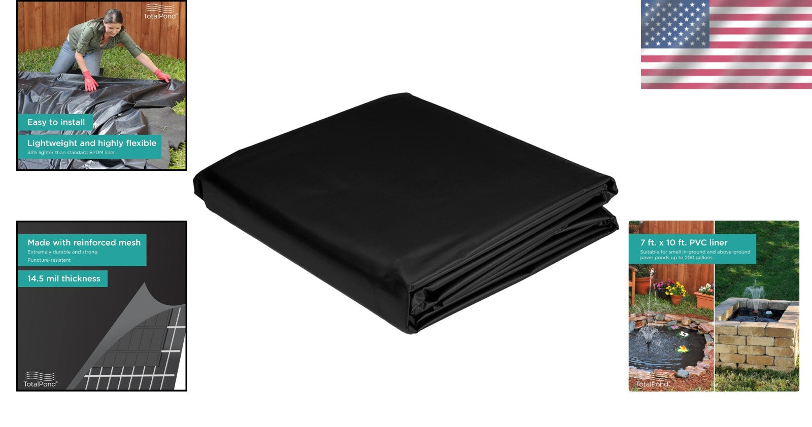 Flexible 7 ft x 10 ft Pond Liner with Reinforced Mesh for Small Water Features