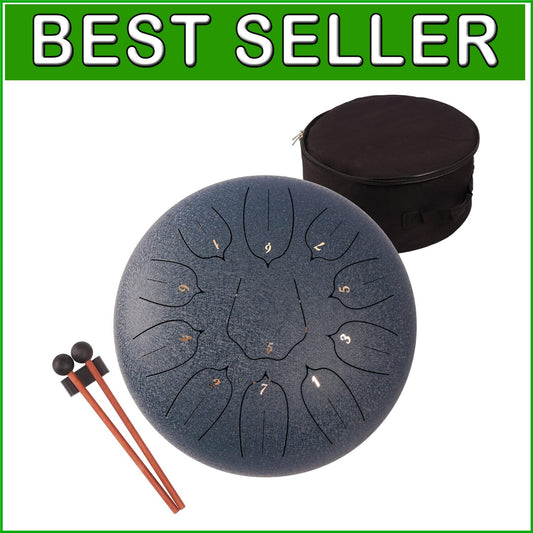 Beginner-Friendly 12" Steel Tongue Drum - Dark Blue for Meditation & Therapy