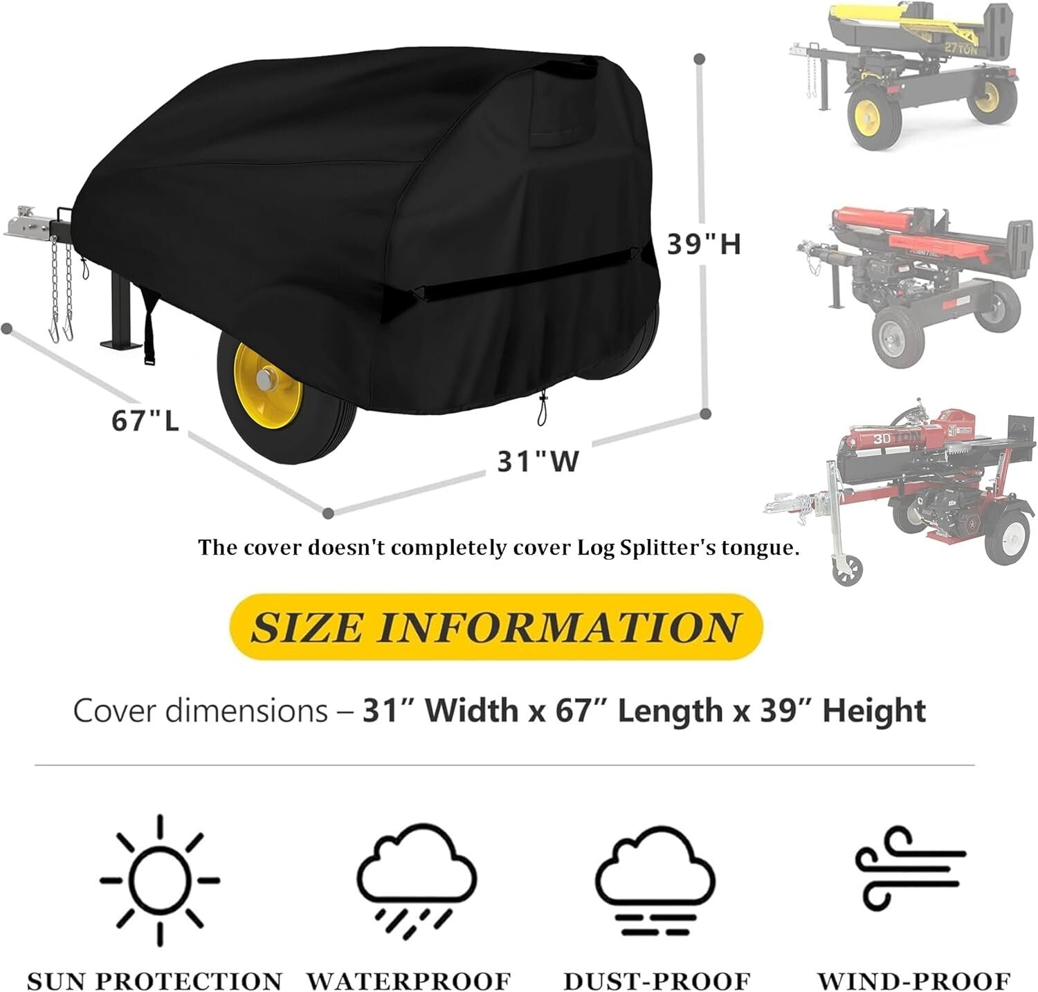 Exterior Log Splitter Cover - Waterproof, Easy Clean, Fits up to 83"L Splitters