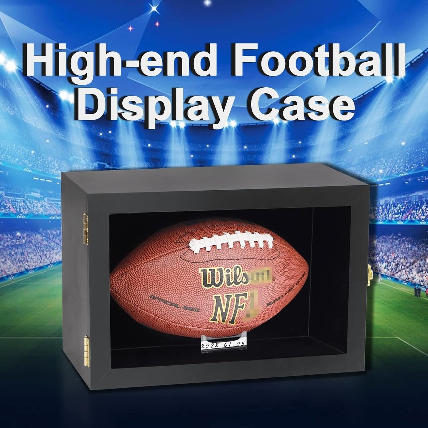 Elegant Wall-Mount Football Display Case with UV Protection - Black Wooden Box