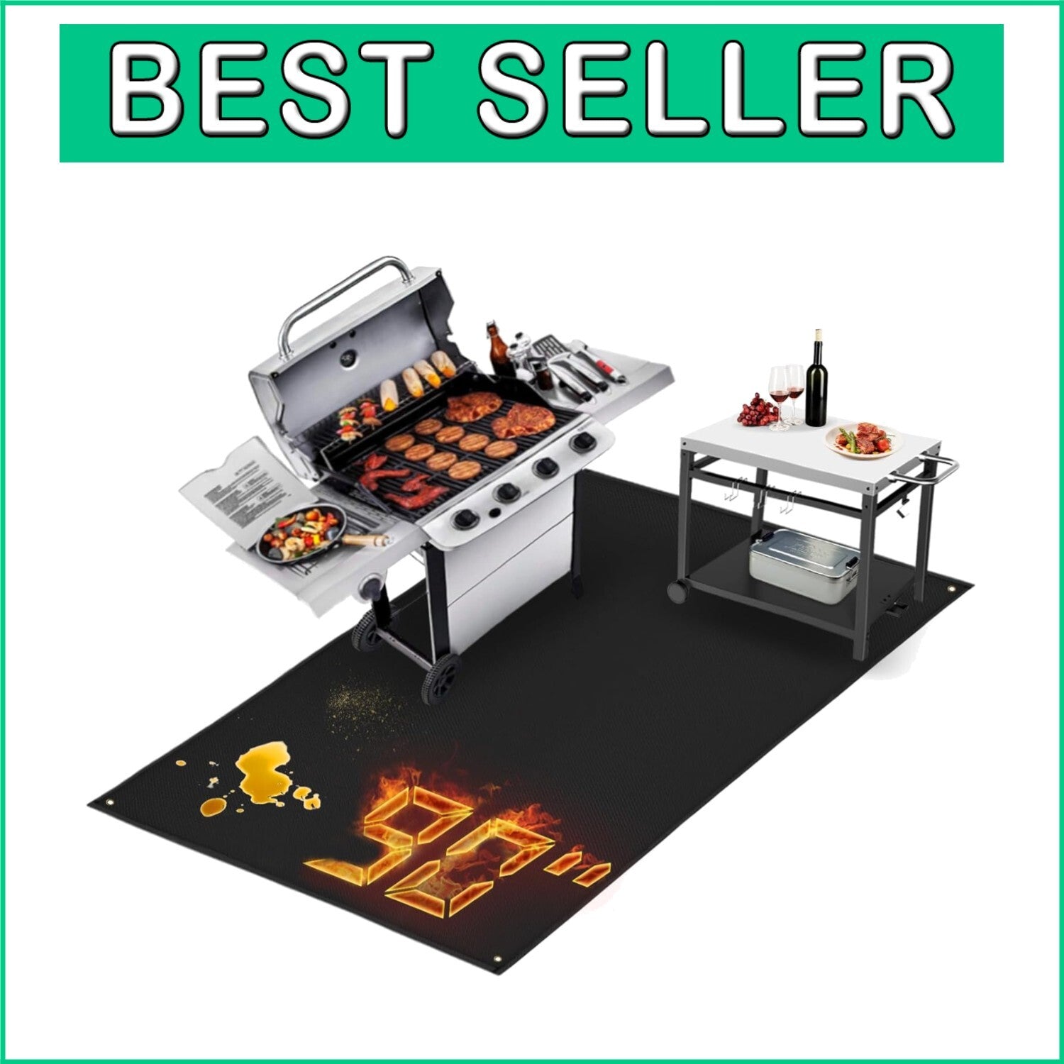 Flat Design 90 x 48 in Grill Mat - Durable Heat Resistant Protection for Grills