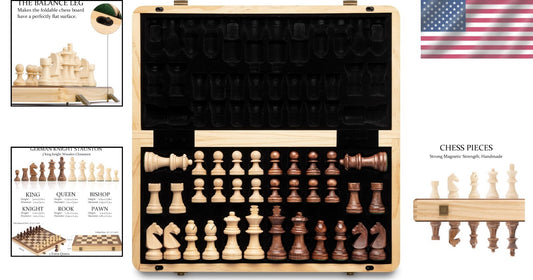 15-Inch Chess Set with 3-Inch King & Magnetic Pieces - Ultimate Travel Companion