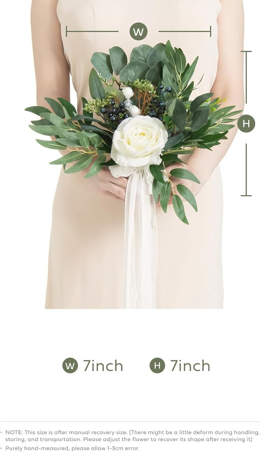 Durable Silk Bridesmaid Bouquets in White and Sage - Set of 6 for Ceremonies