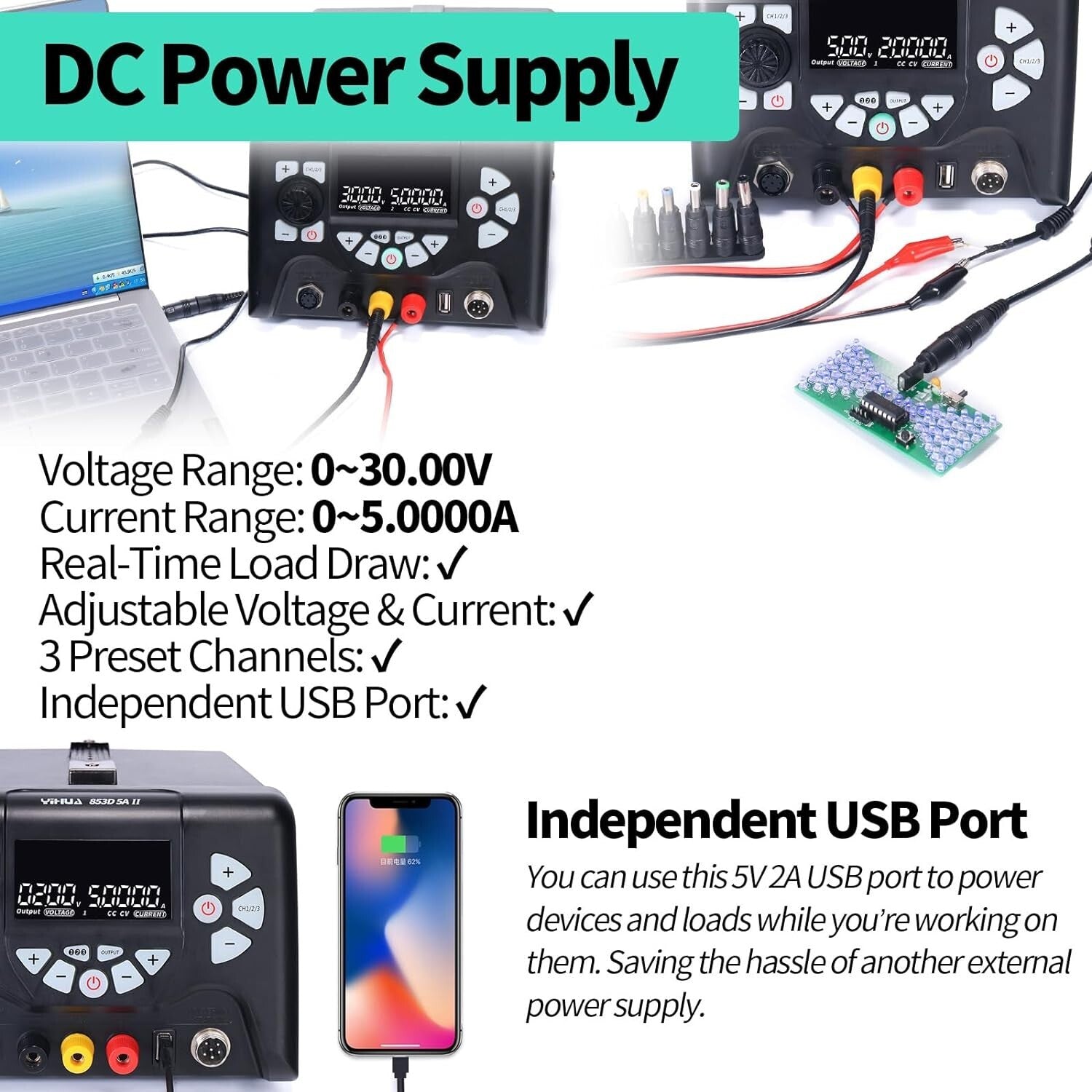 Efficient 30V 5A Hot Air Rework Soldering Station - PID Temperature Control Tech