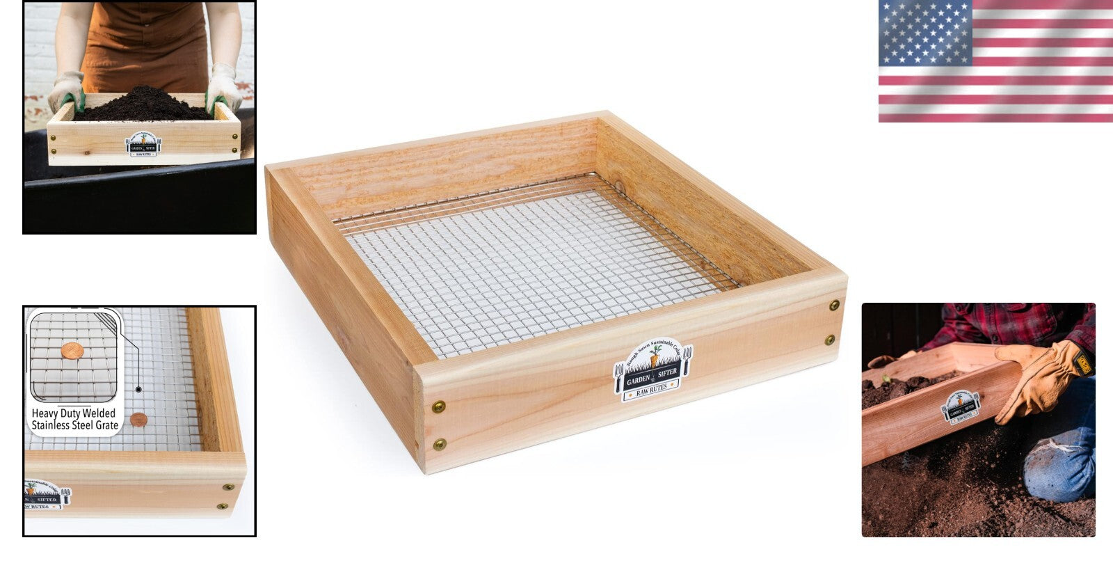 Durable Cedar Garden Sifter with Stainless Grate for Efficient Soil Sifting
