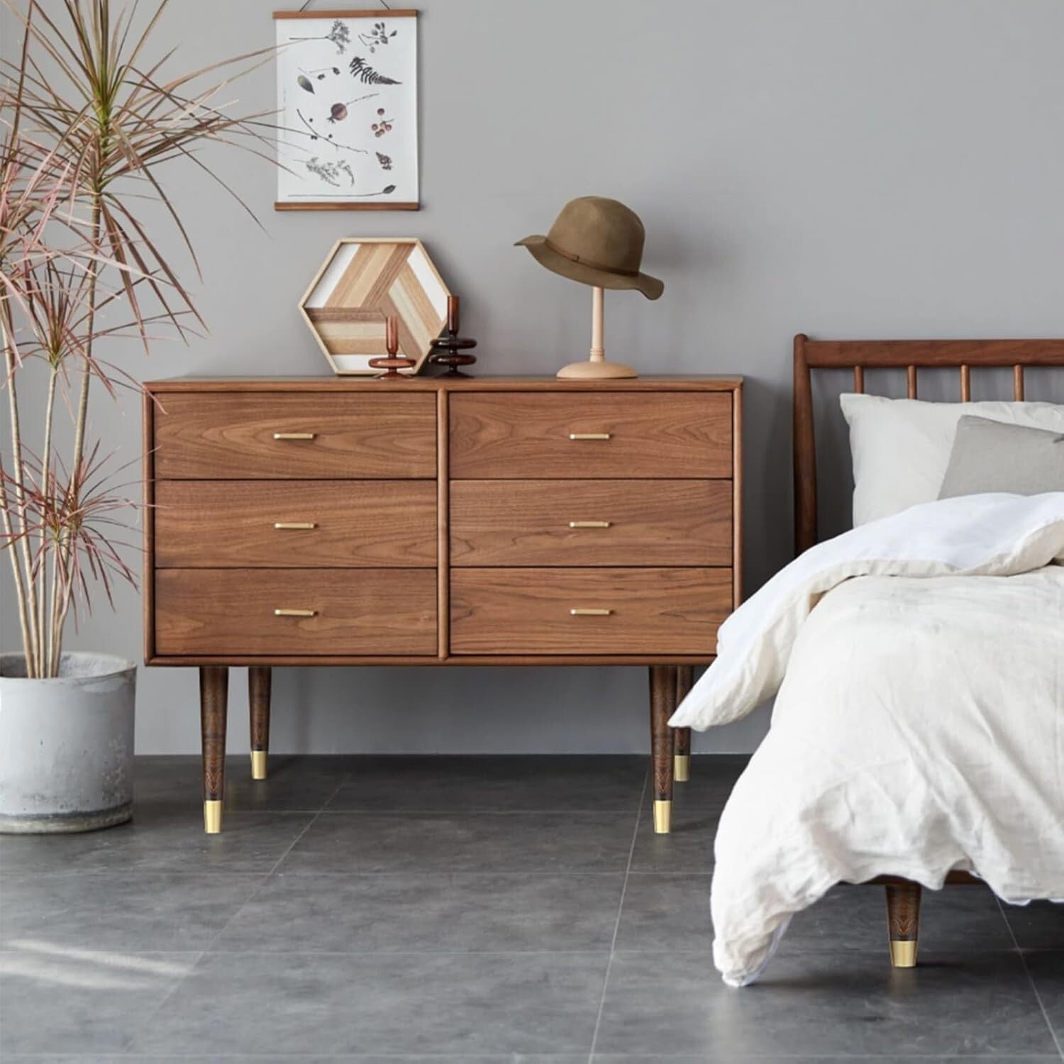 Elegant Walnut Coffee Table Legs - Mid-Century Modern Furniture Feet 16"