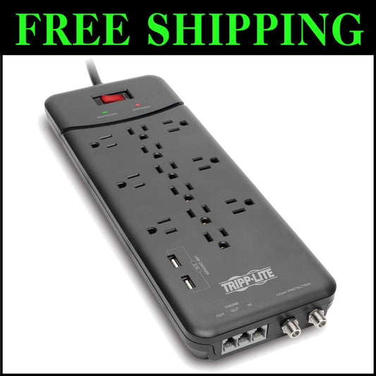 8ft Surge Protection Power Strip with Tel/Modem Protection & Lifetime Warranty
