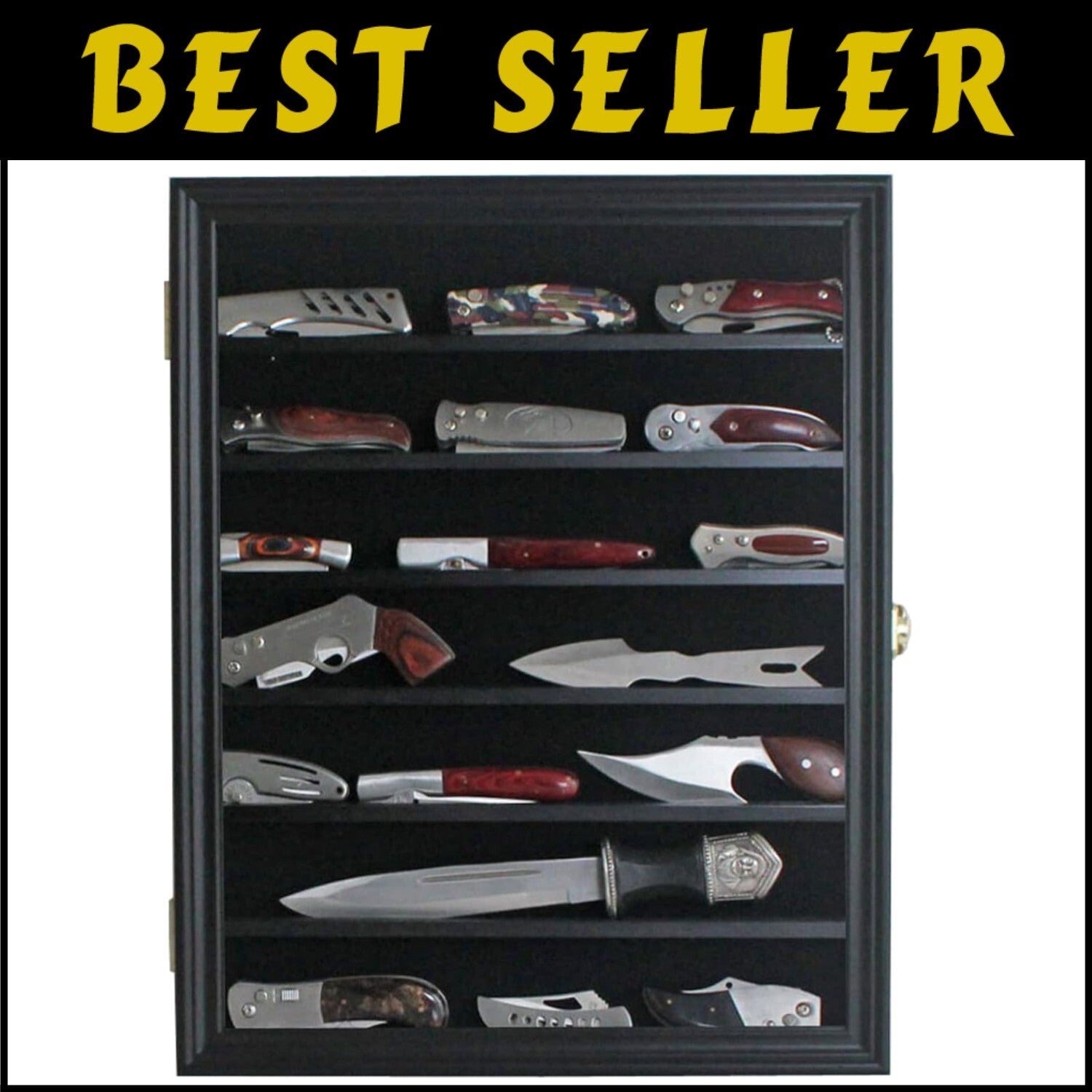 Elegant Black Knife Shadow Box - 7 Shelf Wall-Mount Display Case for Collectors