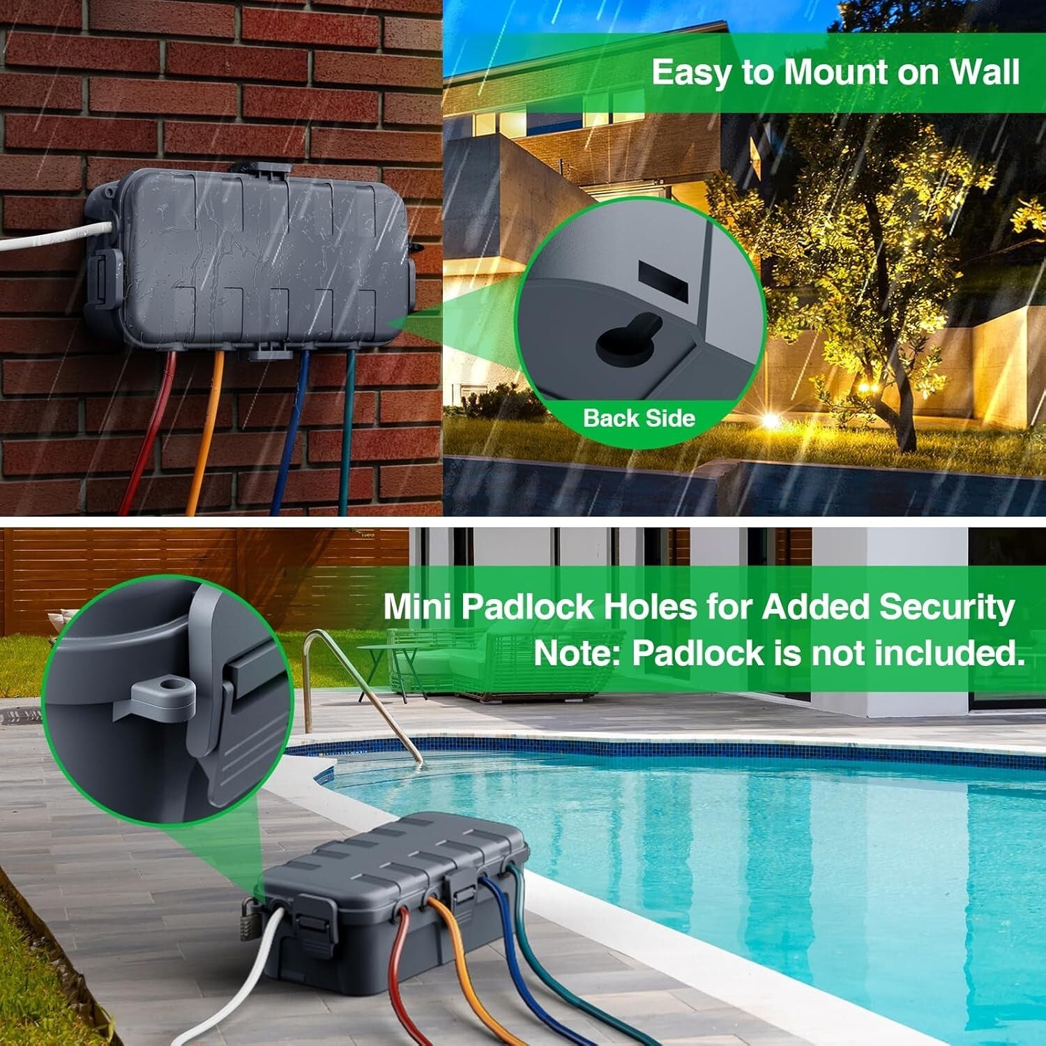 Sturdy Outdoor Electrical Box with 6 Ports - Ideal for Holiday Lighting & More