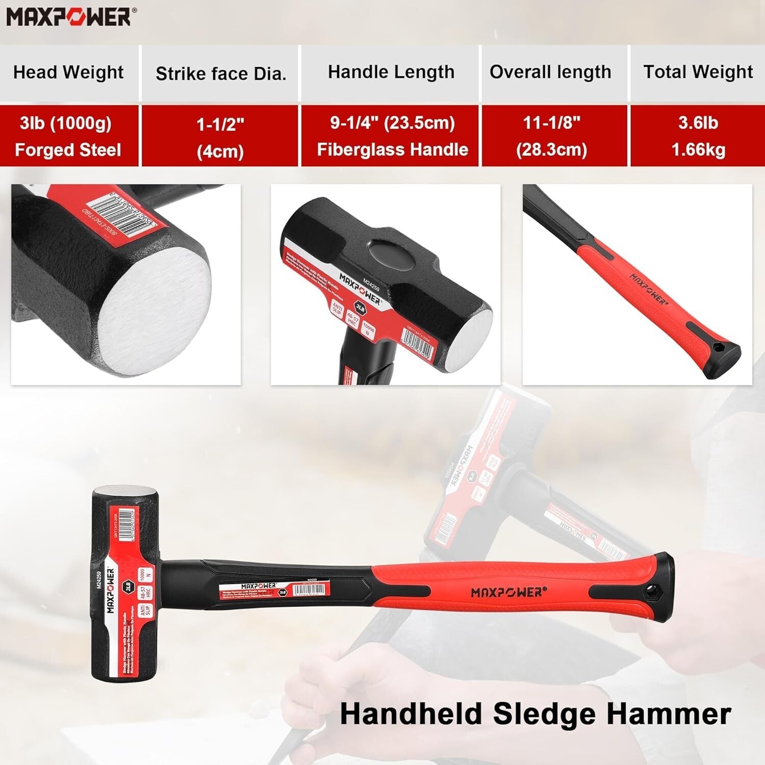 5-Piece Hammer Set: Sledge, Chipping and Ball Peen Hammers - Durable & Versatile